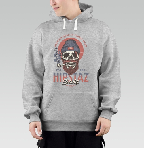 Фотография футболки Череп хипстер с трубкой и бородой для одежды street wear