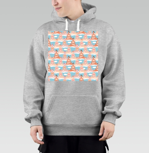 Фотография футболки Медитация девушек в облаках на фоне голубого неба