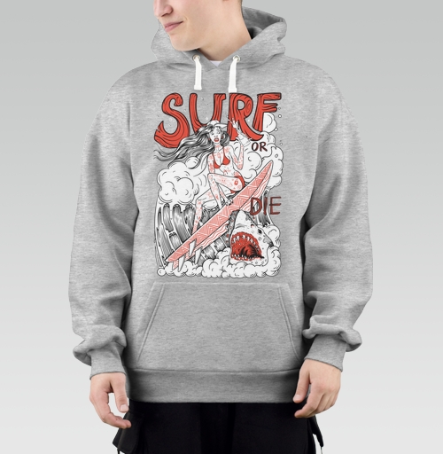 Фотография футболки Девушка Серфер На Волне С Акулами Surf Or Die