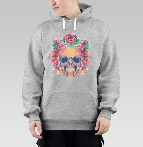 Фотография футболки Polygonal human skull and watercolor wreath.Los muertos.
