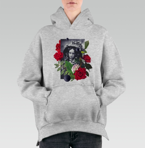 Женская Hoodie Mjhigh с рисунком Аленький цветочек 167846, размер 40 (XS) &mdash; 54 (4XL), цвет серый меланж - купить в интернет-магазине Мэриджейн в Москве и СПБ