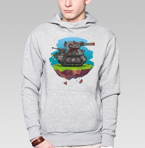 Фотография футболки Свирепый боевой монстр танк атакует цель на летающем острове