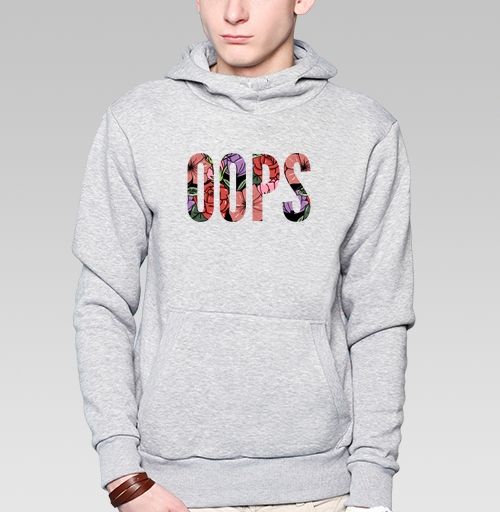 Фотография футболки Цветочная Надпись Ошибка OOPS на Сером фоне