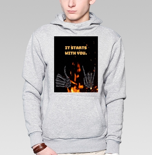 Фотография футболки Скелетные руки и яркое пламя Skeleton Hands Fire мотив силы воли