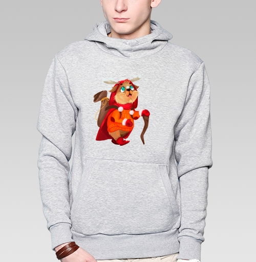 Фотография футболки Животное в красном оранжевом пальто шагает с тростью