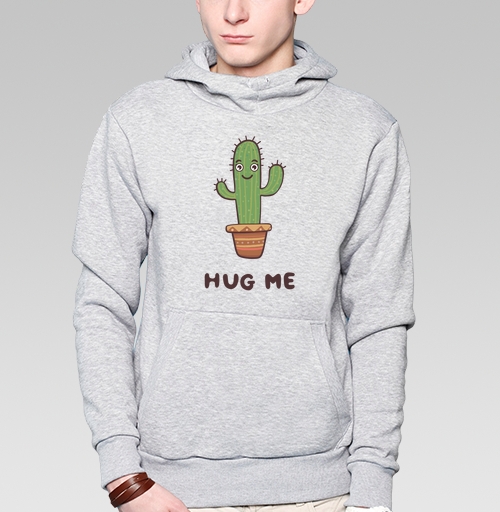 Фотография футболки Зелёный улыбающийся кактус просит обниматься Hug Me