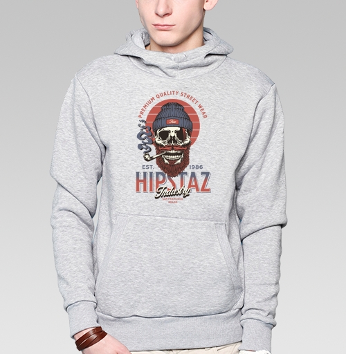 Фотография футболки Череп хипстер с трубкой и бородой для одежды street wear