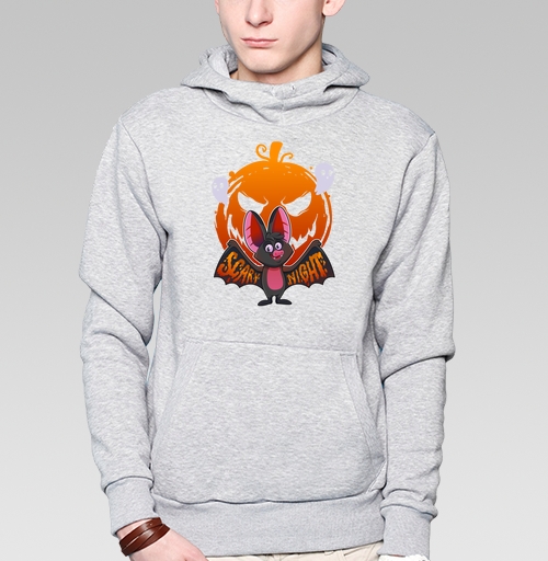 Фотография футболки Весёлая летучая мышь с надписью жуткая ночь на крыльях для хэллоуина