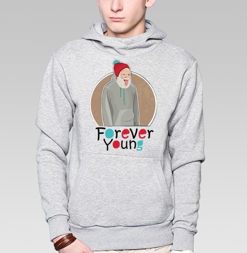 Фотография футболки Веселый старик Forever Young с яркой шапкой
